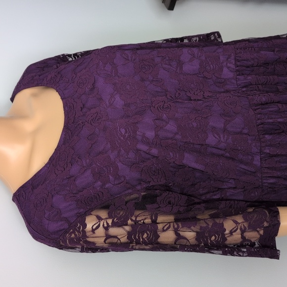 Purple Floral Lace Midi Dress Whimsigoth Dark Romantic Plus Size 20 - Picture 5 of 15